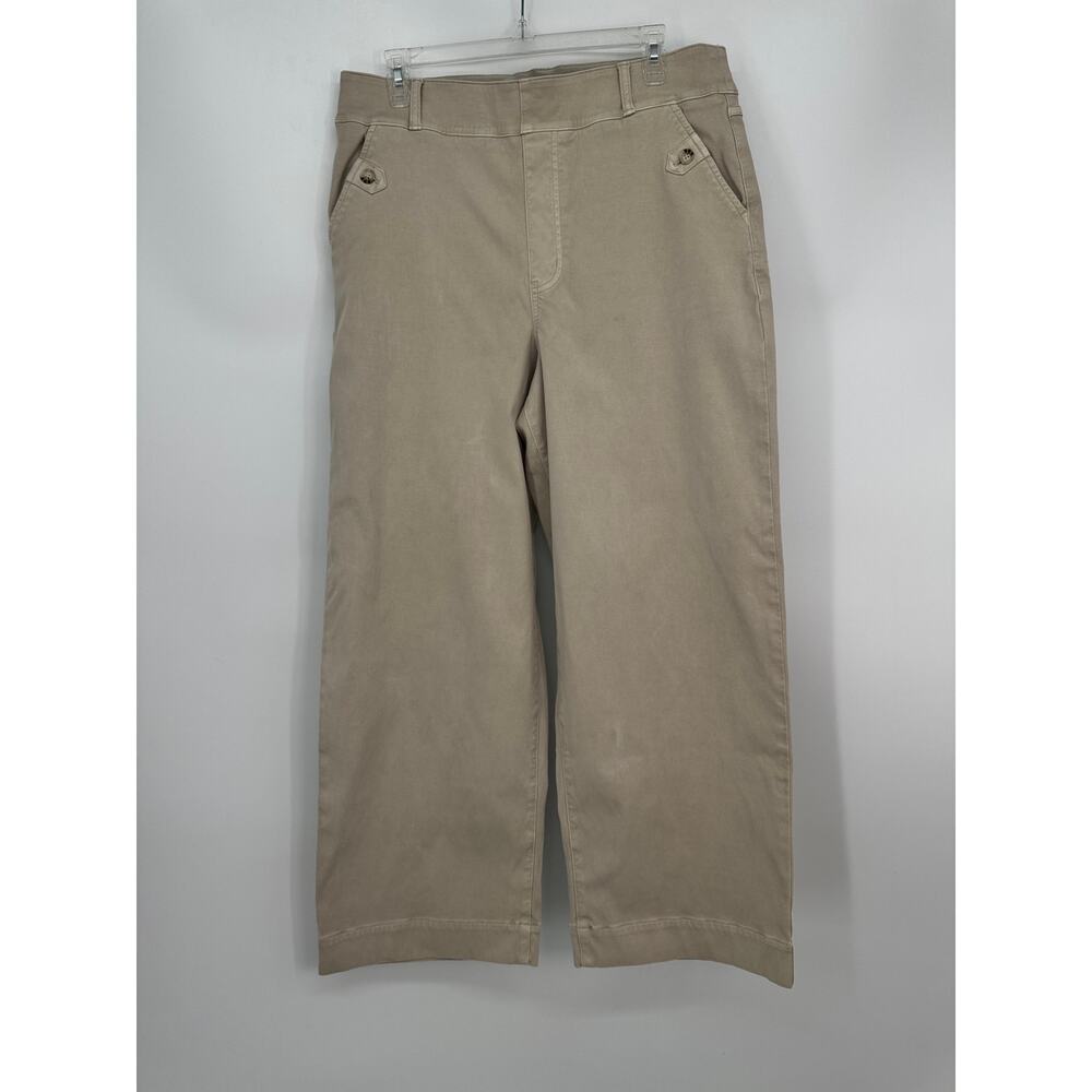 Spanx Women's 1X Stretch Twill Cropped Wide leg Smoke Khaki